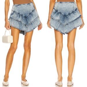 MOTHER The Ruffle Denim Mini Skirt Threading The Needle Blue Wash Size 27